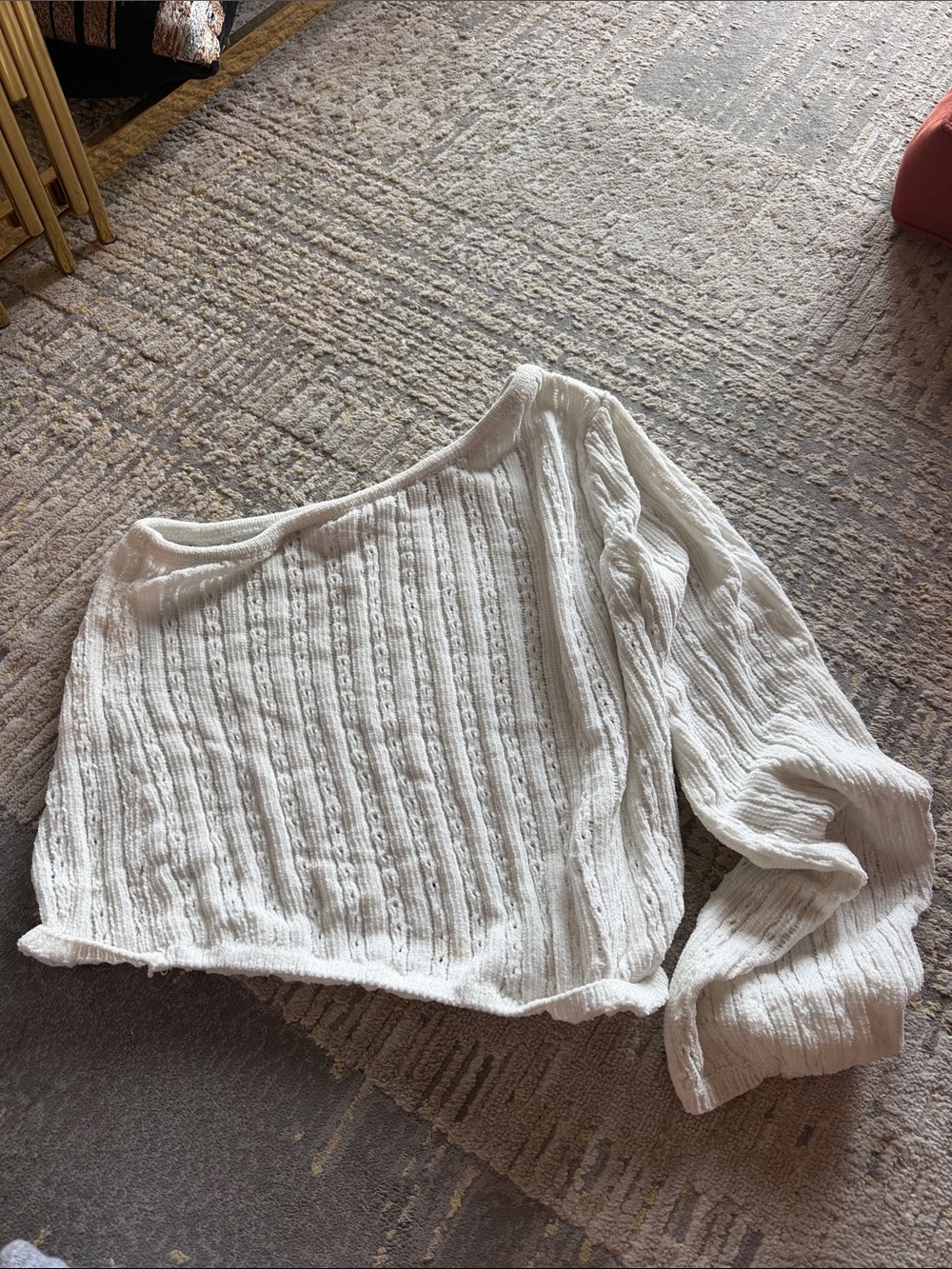 Le Lis Off-Shoulder Ribbed Cream Sweater